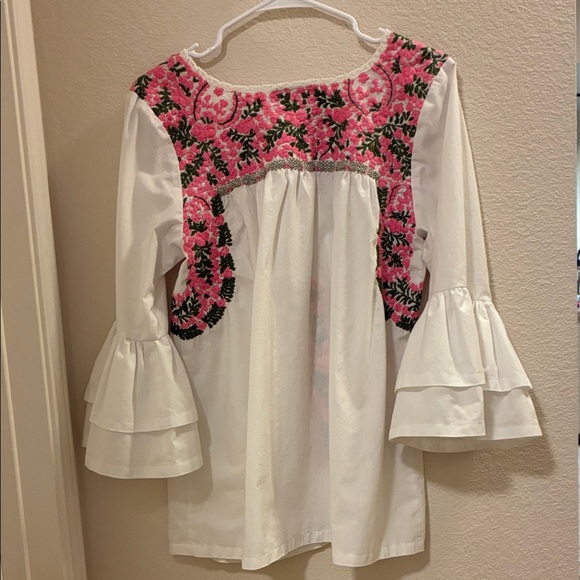 Mi Golondrina White Blouse with Pink and Green Embroidery - Picture 5 of 7